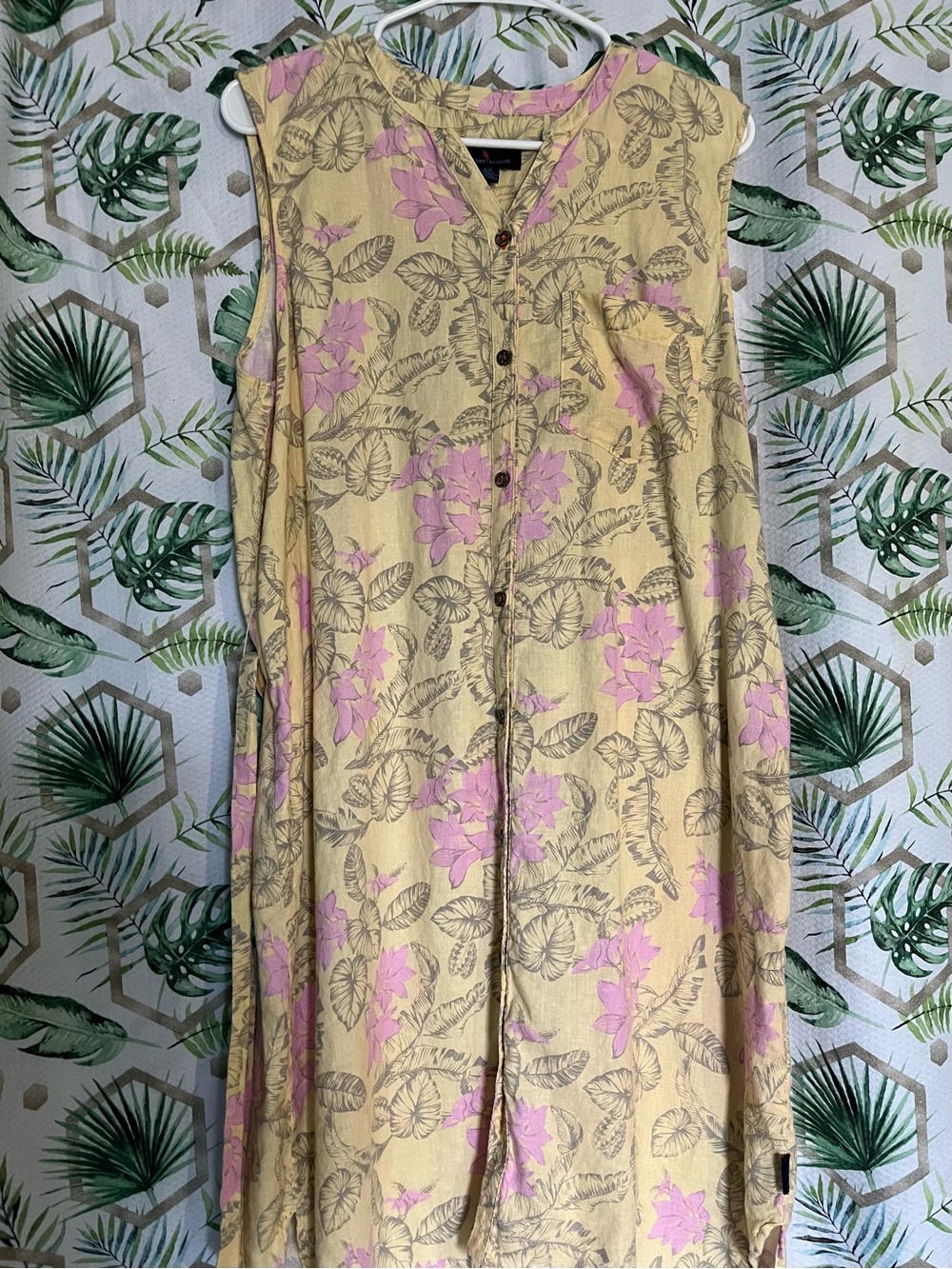 Margaritaville Yellow Maxi Dress with Pink Floral Print